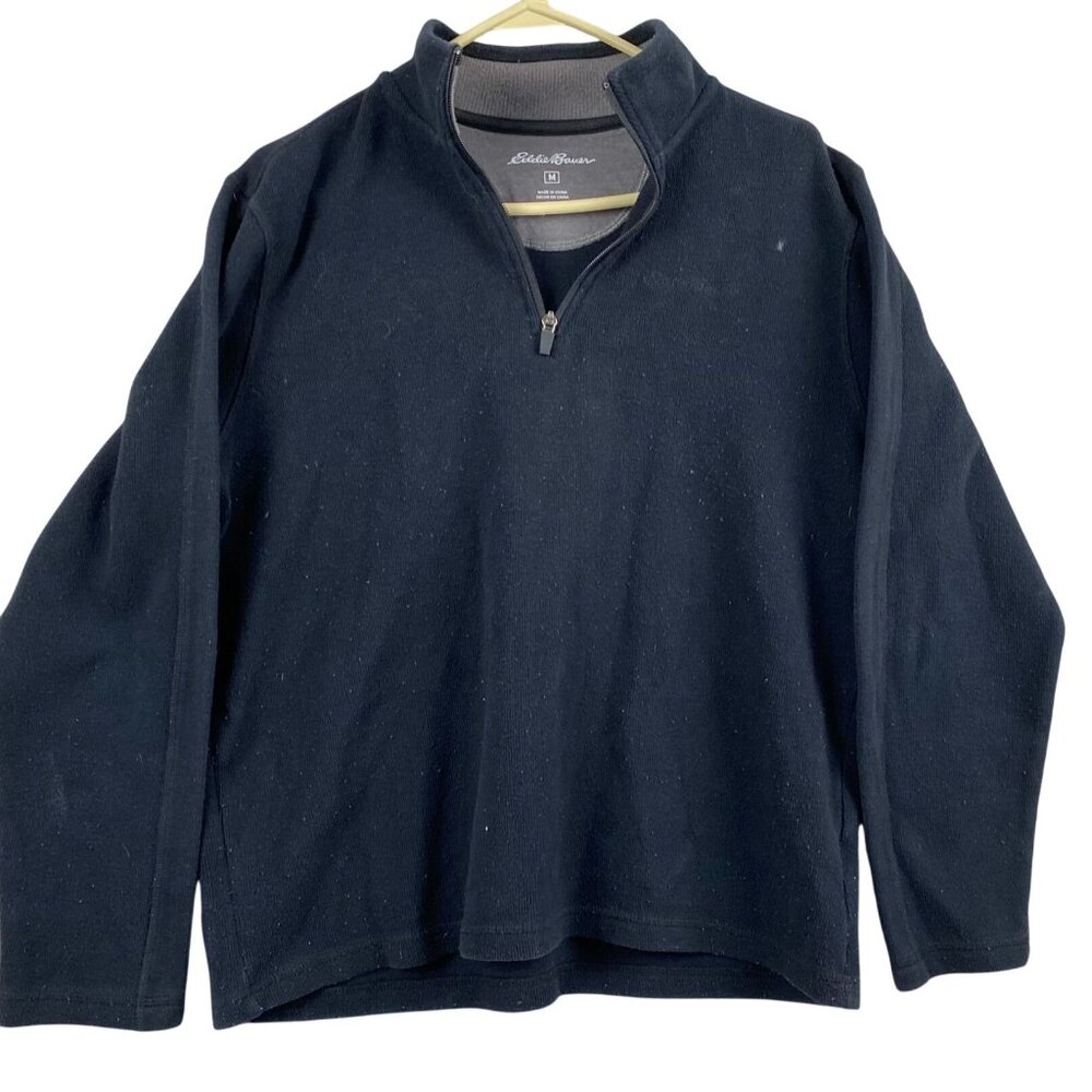 Eddie Bauer Mens Sweatshirt M  Black Fleece Pullover Cotton Polyester Blend